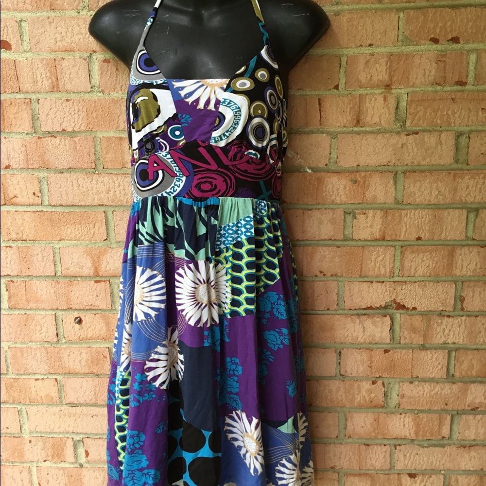 Multi-patterned jersey halter dress